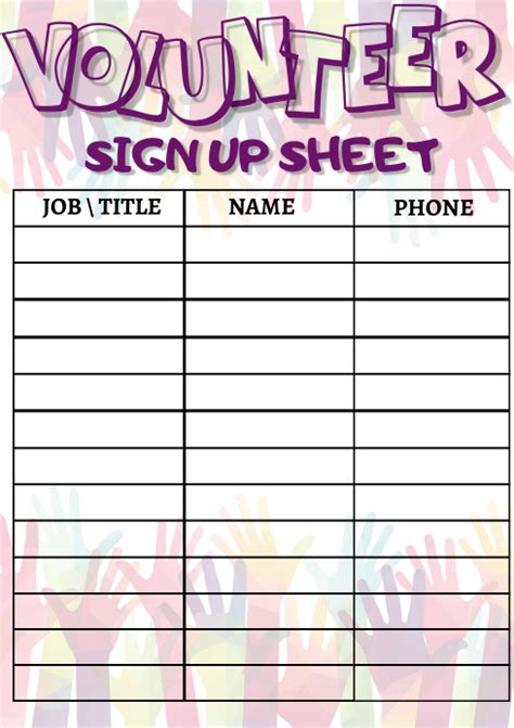 Volunteer Sign-Up Sheet Template