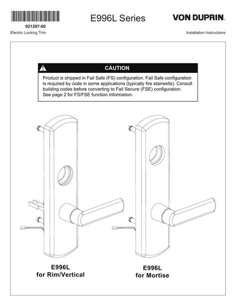 Installation Steps for Von Duprin 996L