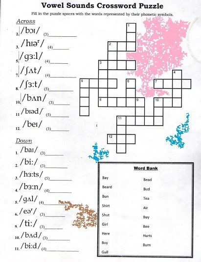 Vowel Sounds Crossword Puzzle