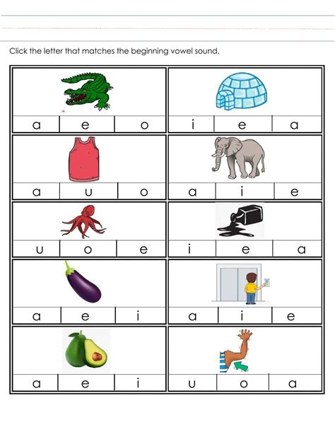 Printable Vowel Sounds Worksheets for Kids