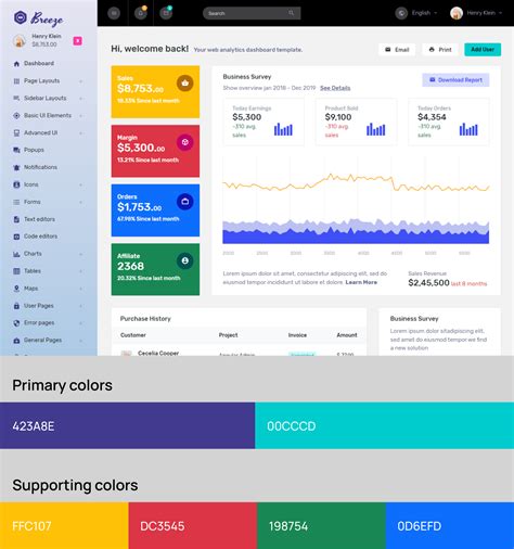 Vuetify Admin Template Color Schemes