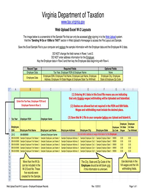 W-2 Form Excel Template Example