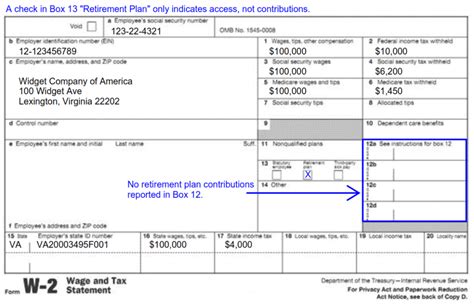 W-2 Form with Retirement Plan Contributions