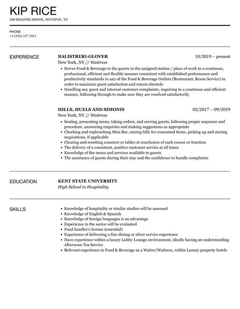 Waitress Resume Template 1