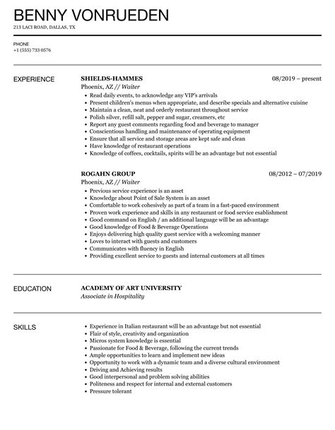 Waitress Resume Template