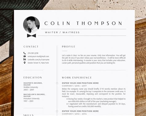 Waitress Resume Template 4