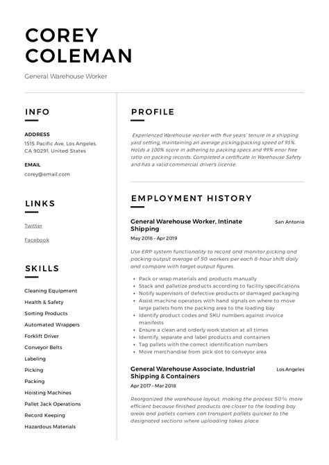 Warehouse Manager Resume Template 5