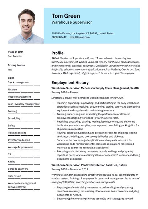 Warehouse Manager Resume Template 8