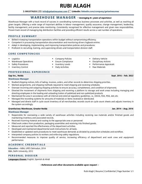 Warehouse Supervisor Resume Template