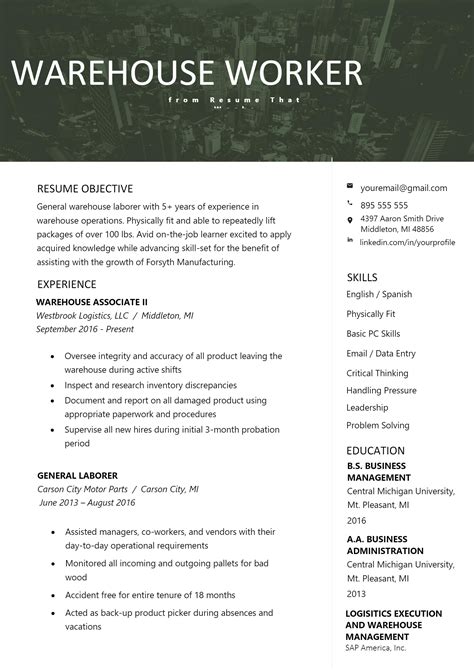 Warehouse Worker Resume Template Download