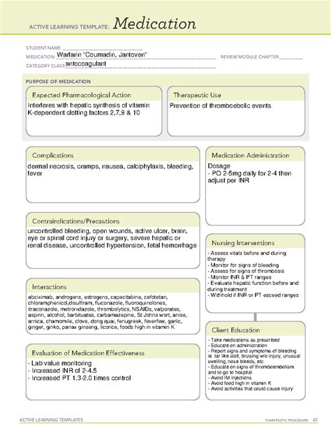 Warfarin Medication Template