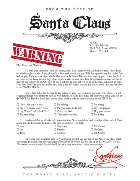 Blank Warning Letter from Santa Template