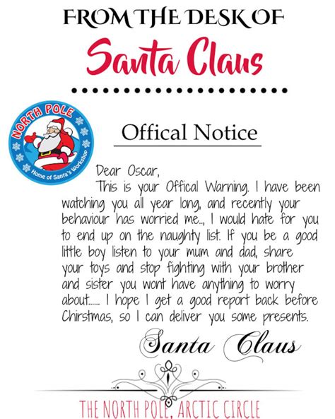 Warning Letter from Santa Print Out