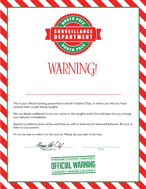 Warning Letter from Santa Template