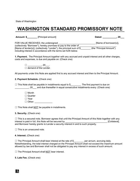 Washington State Promissory Note Template