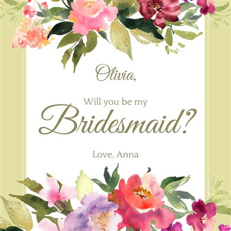 Watercolor-inspired bridesmaid card template