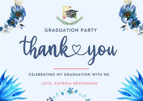 Watercolor Design Graduation Thank You Card Template