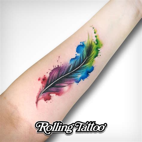 Watercolor Feather Tattoo