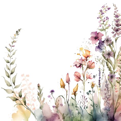 Watercolor floral border template for artistic designs