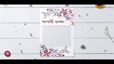 Watercolor Floral Calendar Design