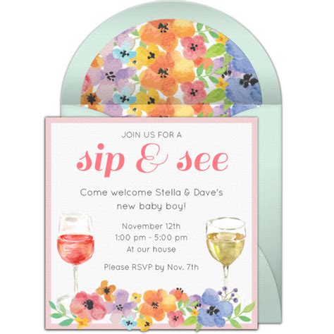 Watercolor Floral Sip and See Party Invitation