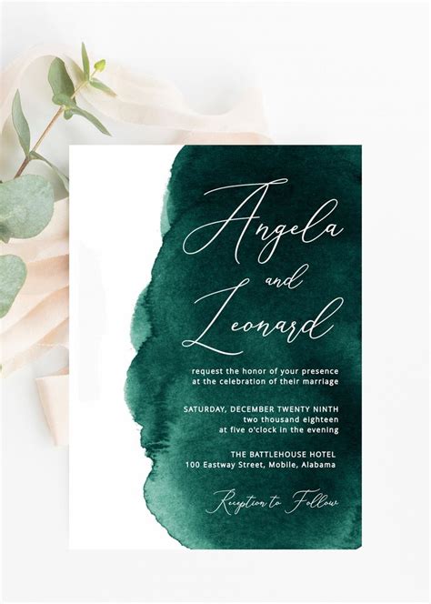 Watercolor green invitation template design