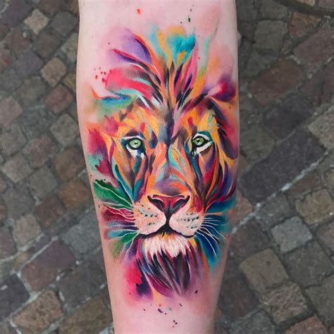 Watercolor lion tattoo