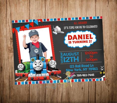 Watercolor Thomas Train Birthday Invitation