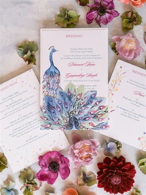 Watercolor whimsy bilingual wedding invitation