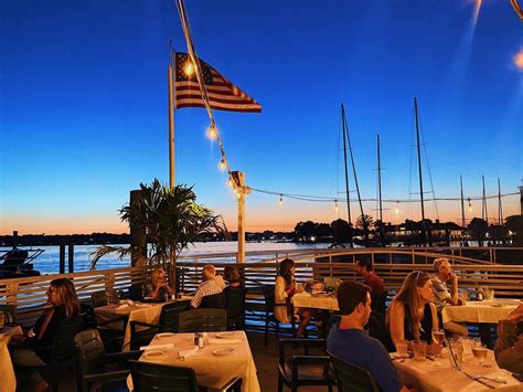 Waterfront dining at sunset