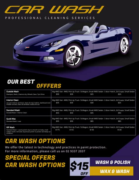 Waterless Car Wash Price List Template