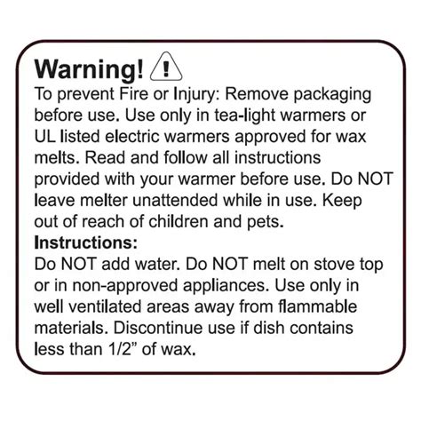 Wax Melt Safety Label Example