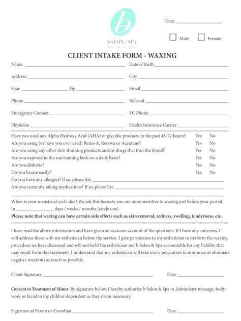 Waxing and Sugaring Client Intake Form