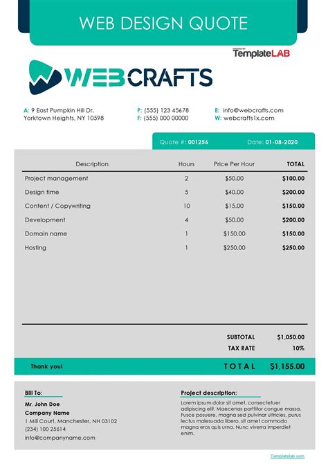 Website Development Quote Template Layout