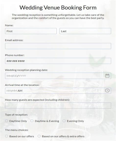 Wedding Booking Form Template