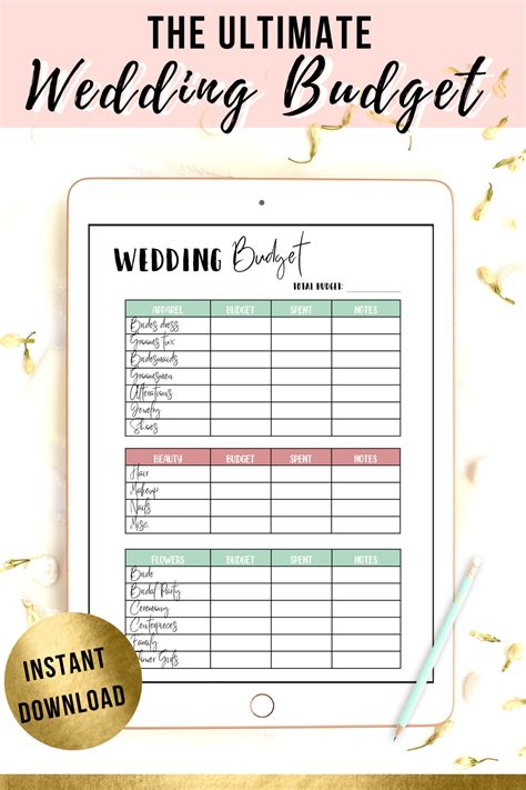 Wedding budget printables for a stress-free big day