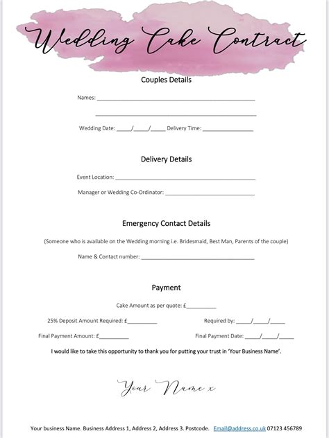 Wedding Cake Contract Examples