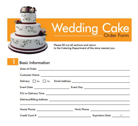 Wedding Cake Order Form Template