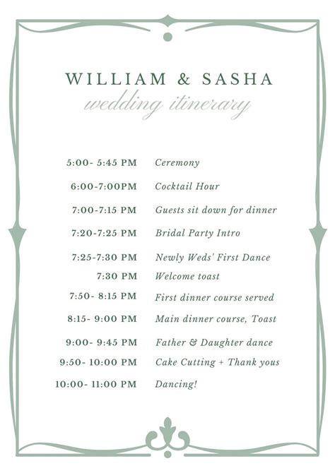 Wedding Day Itinerary Template