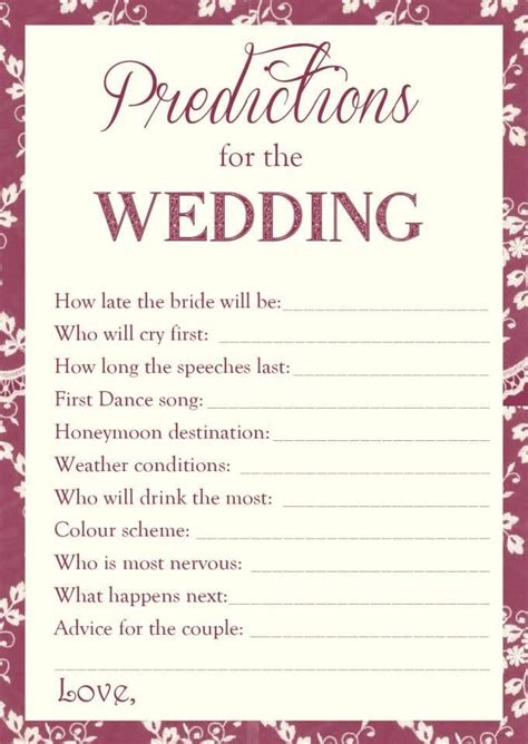 Wedding Day Predictions Template