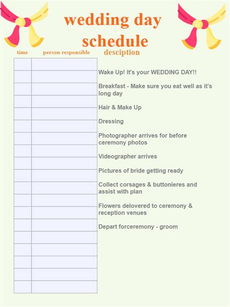 Wedding Day Schedule Template Example 5