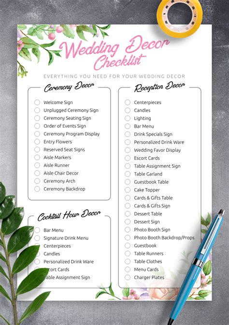 Wedding Decor Rental Checklists