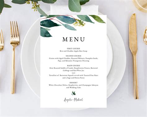 Wedding Dinner Menu Templates Outdoor