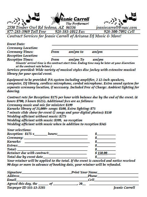 Wedding DJ Agreement Form