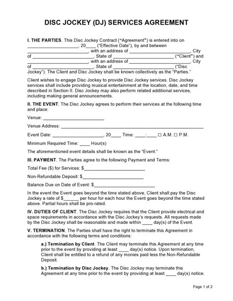 Wedding DJ Agreement Template Doc