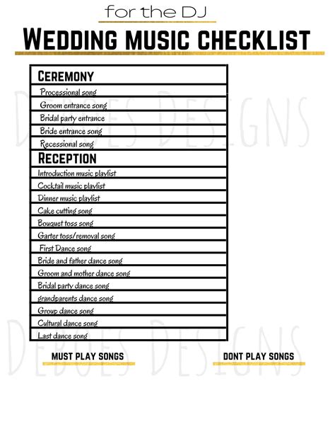 Free Printable Wedding DJ Song List Template Download