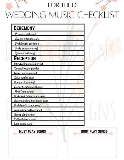 Wedding DJ Song List Template Ideas 1