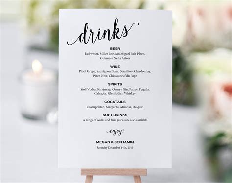 Wedding Drinks Menu