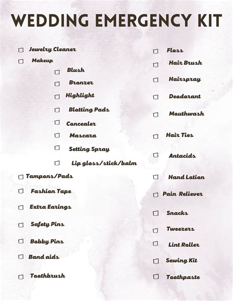 Wedding Emergency Kit List