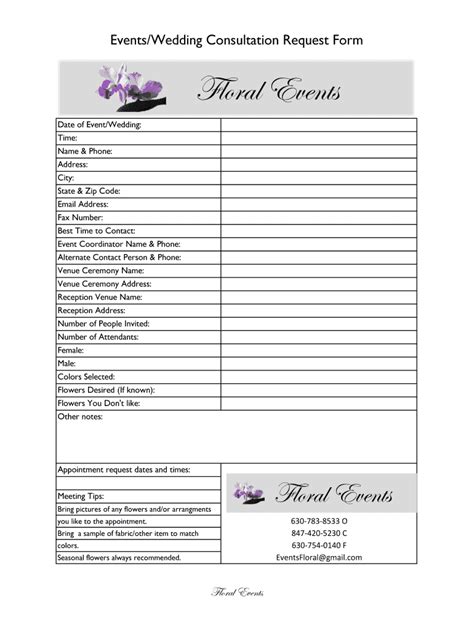 Wedding Flower Consultation Form Template